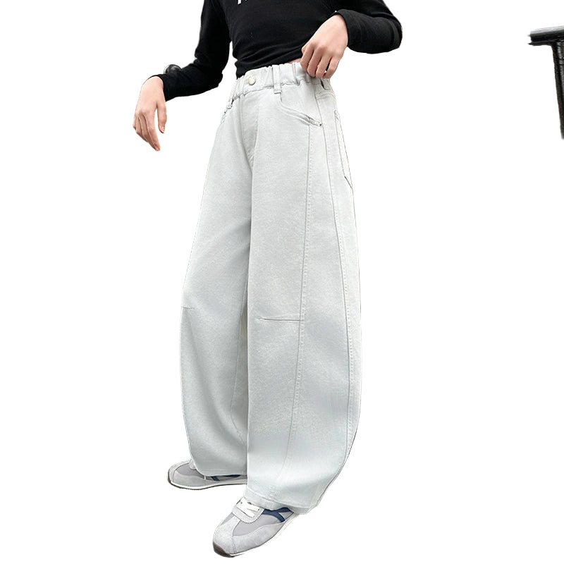 High quality plain color jeans for girls, spring and autumn 2025 new style, medium and large children's pants 4-16year