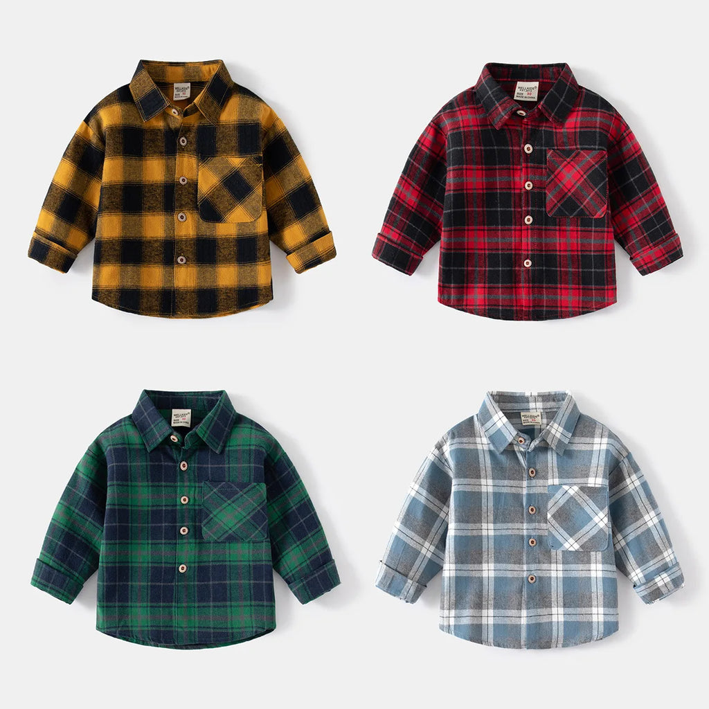 New Children's Clothes 2025 Kids Shirts With Collar Boys' Cotton Long Sleeved Baby Clothing Casual Top Plaid Blouse for Boy 2-7Y
