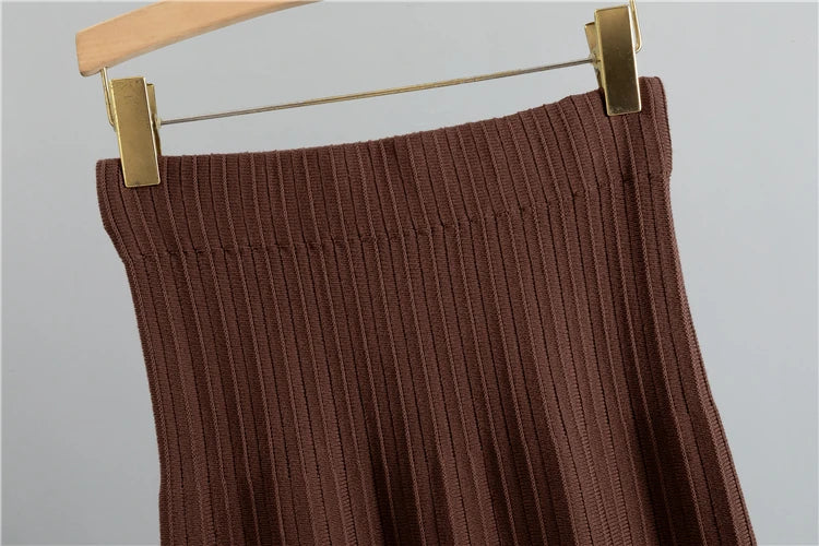 2025 Women Three Piece Sets  Kintted  Vest Pleated Skirt Spring Autumn  Cardigan Top High Waist Skirt New Elegant  Suit