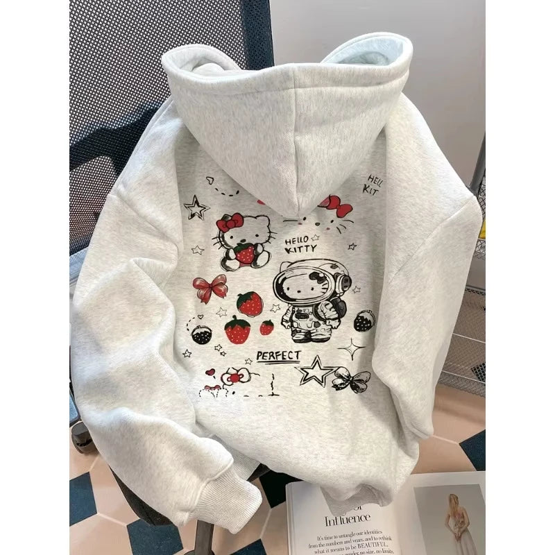 2025 Women's Hoodies Autumn Winter Clothing Anime Hello Kitty Art Design Graphics Hooded Fashion Y2K Oversized Girl Cotton Tops