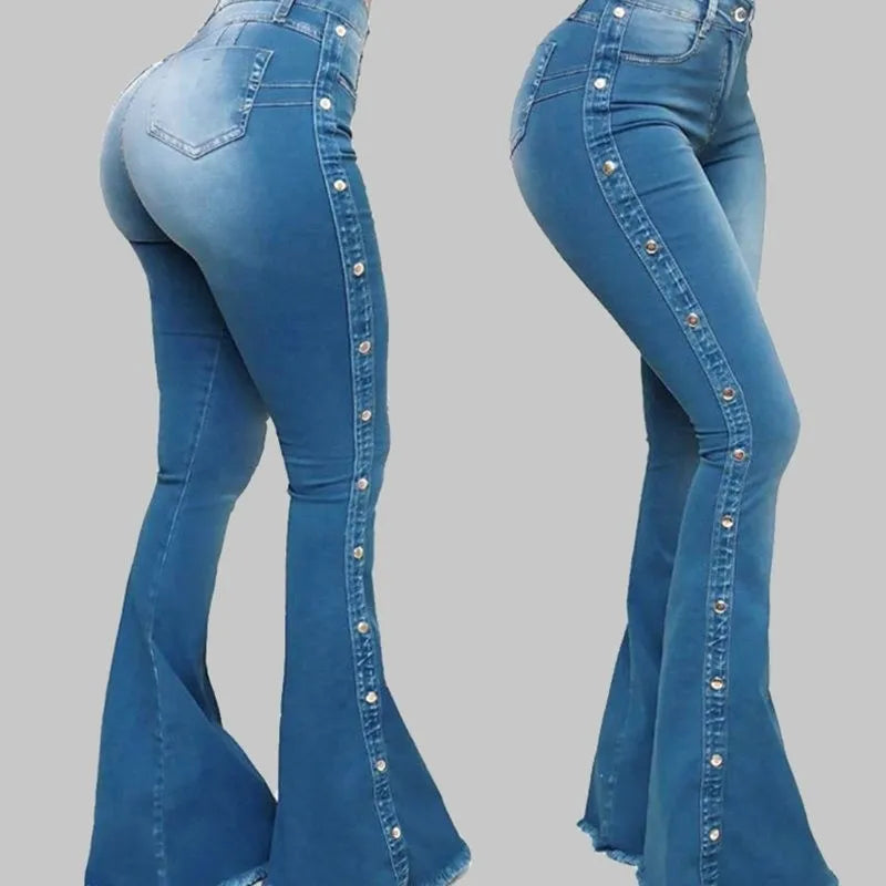 high waisted elastic floor speaker jeans women long pants Jeans