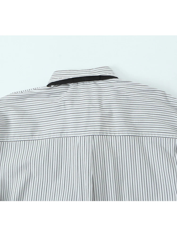 Women Shirt 2025 Women Autumn New Fashion Long Sleeves Button Striped Print Shirt With Tie Women Elegant Leisure Shirt