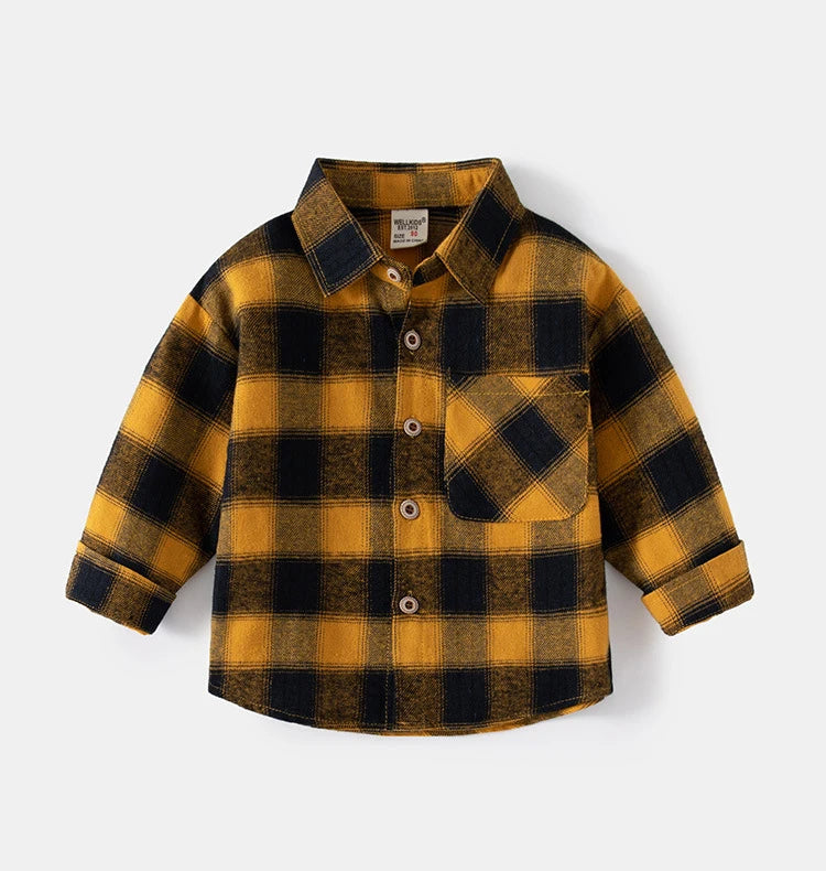 New Children's Clothes 2025 Kids Shirts With Collar Boys' Cotton Long Sleeved Baby Clothing Casual Top Plaid Blouse for Boy 2-7Y