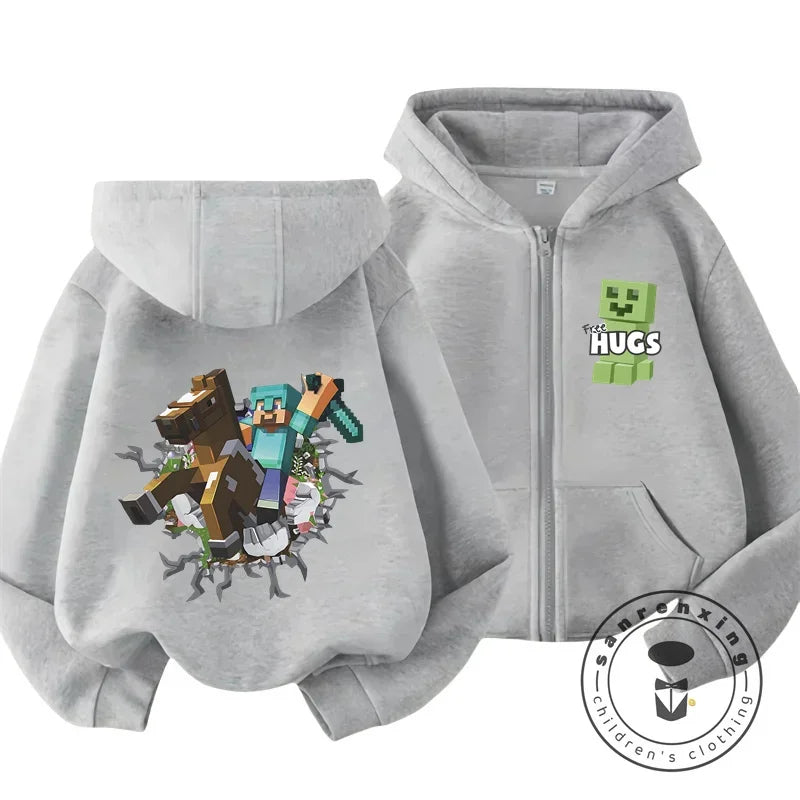 Kids Hoodie My World Print Zip Up Sweatshirt for Boys Girls Simple Solid Color HipHop Style Loose Comfy for Fall Winter Popular