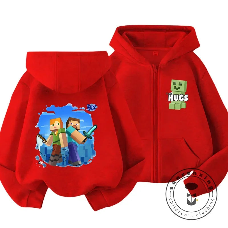 Kids Hoodie My World Print Zip Up Sweatshirt for Boys Girls Simple Solid Color HipHop Style Loose Comfy for Fall Winter Popular