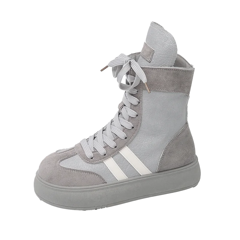 Sports and Leisure Shoes for Women 2025 New Fashionable High Top Shoes Flat Bottomed Lightweight and Comfortable Work Boots
