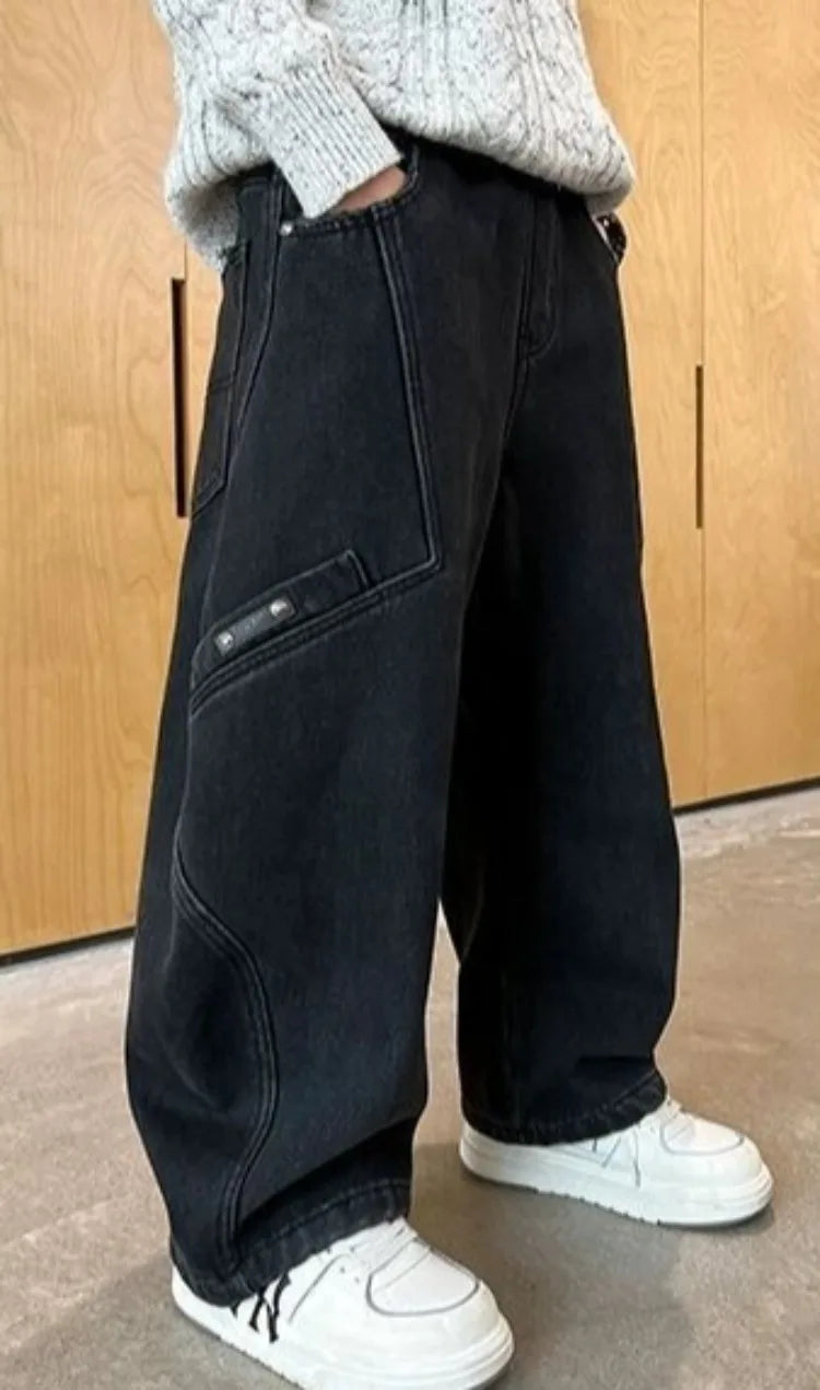 2025 New Boys' Casual Jeans for Kids 6-12 Years Old Autumn Streetwear Jeans with Rips and Rivets, Comfortable Stretchy Fabric