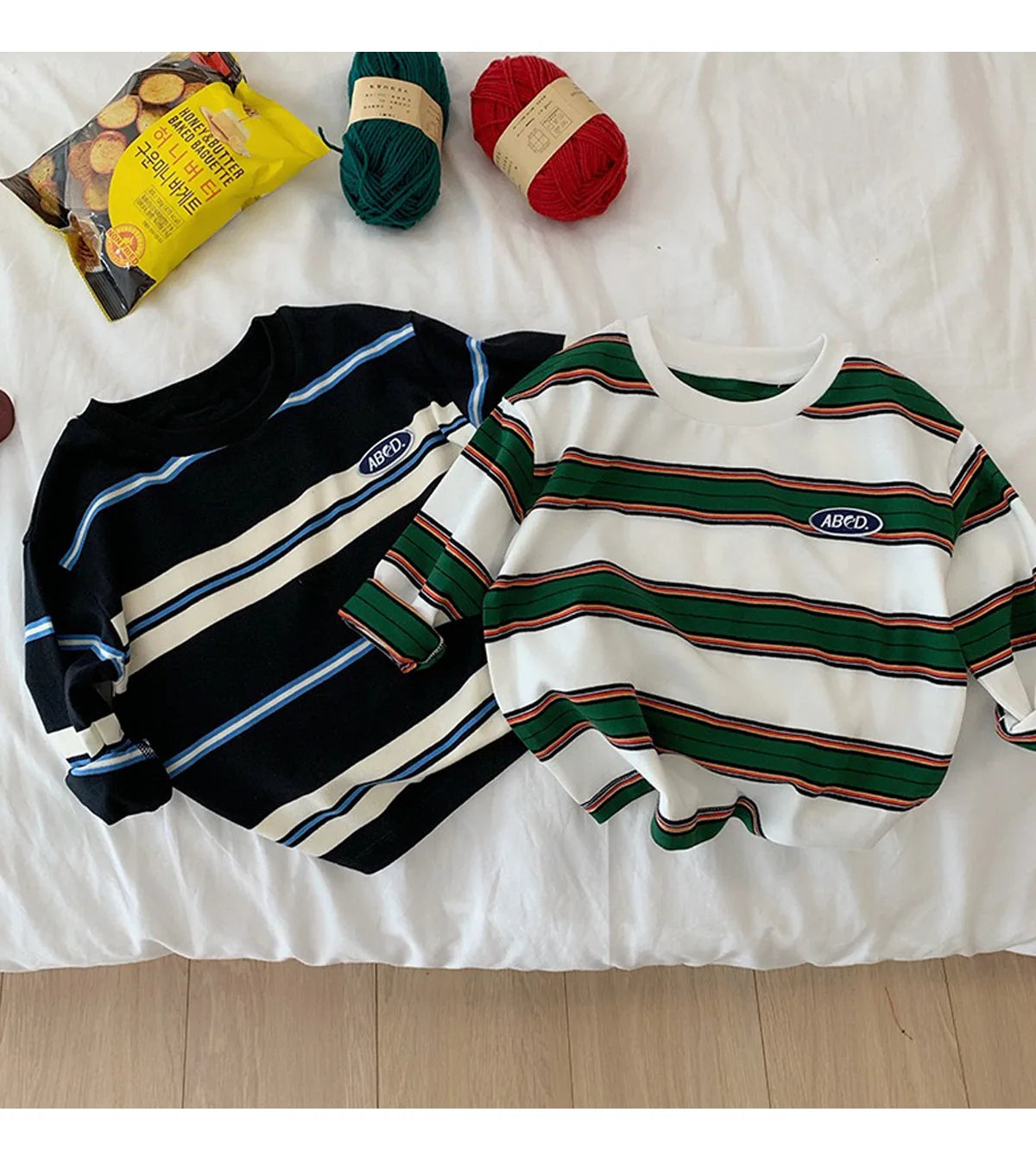 2025 Spring Autumn Kids Boys T-shirts Cotton Striped Loose Sticker Casual Long Sleeve Baby Girls Shirts Toddler Boys Tops