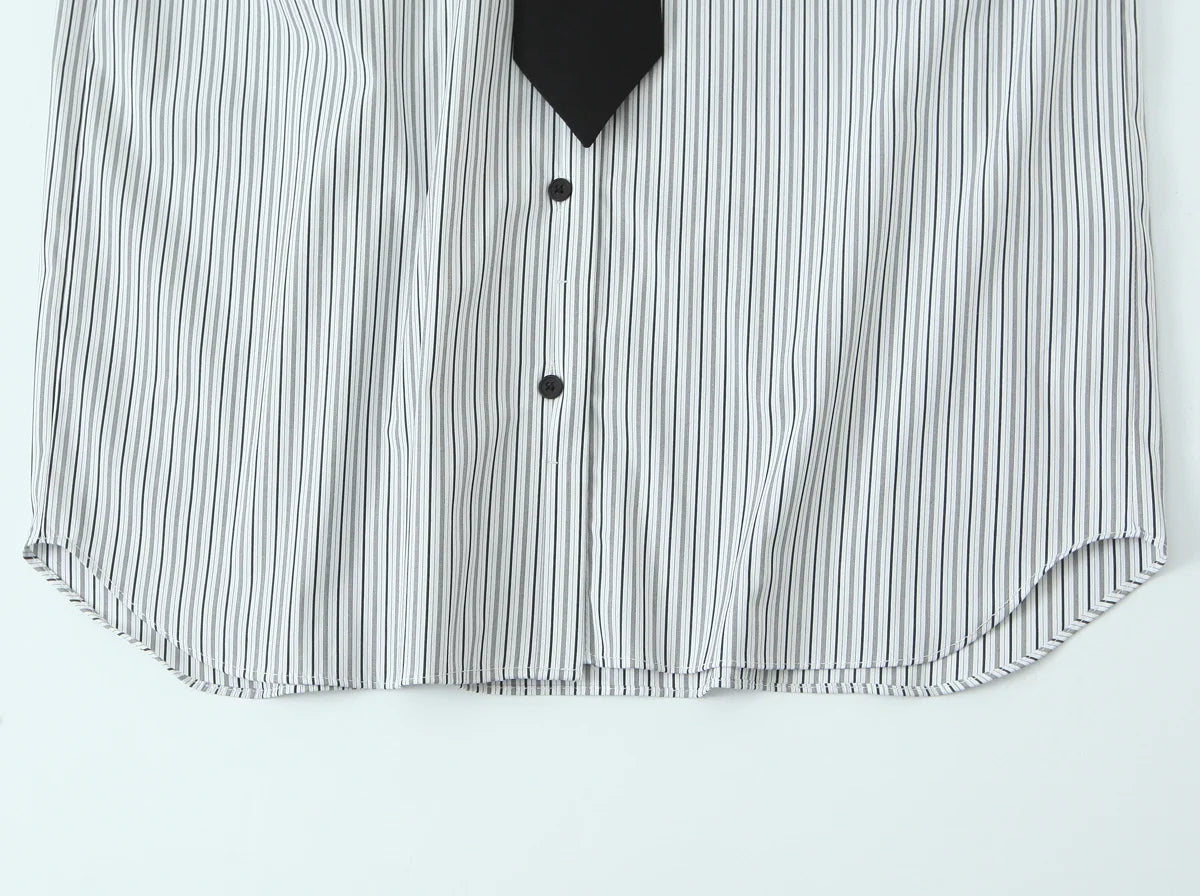 Women Shirt 2025 Women Autumn New Fashion Long Sleeves Button Striped Print Shirt With Tie Women Elegant Leisure Shirt