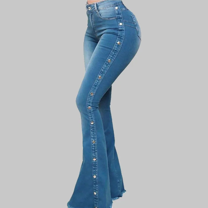 high waisted elastic floor speaker jeans women long pants Jeans