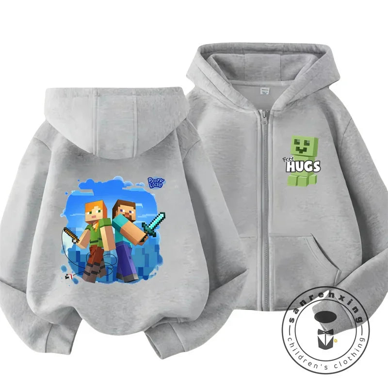Kids Hoodie My World Print Zip Up Sweatshirt for Boys Girls Simple Solid Color HipHop Style Loose Comfy for Fall Winter Popular