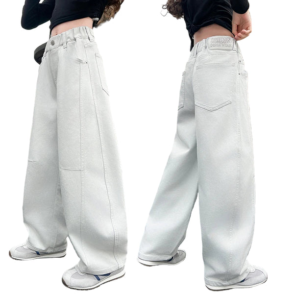 High quality plain color jeans for girls, spring and autumn 2025 new style, medium and large children's pants 4-16year