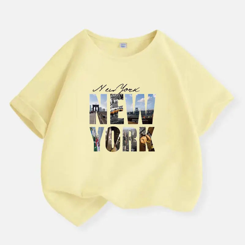 New 2025 Summer Casual Children's New York letter Teen T-shirt Boys T Shirt Boys Clothes Print Cotton T Shirts Kids Clothes